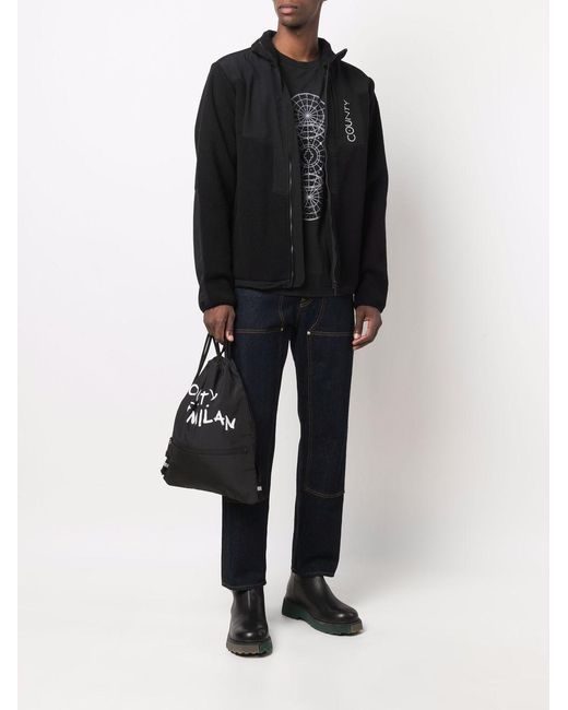Marcelo Burlon Black County Of Milan Logo Embroidered Zip-Up Jacket for men