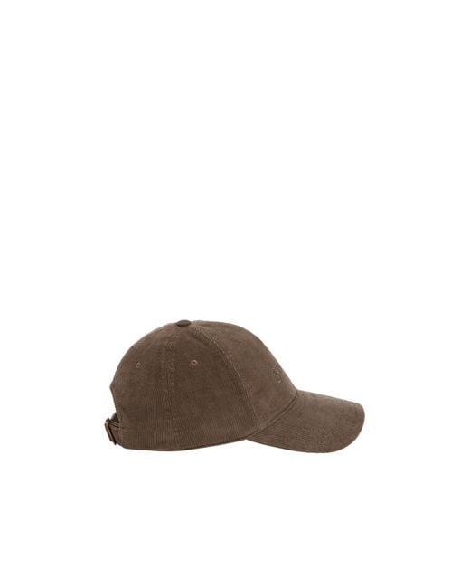 Saint Laurent Brown Corduroy Cap With Embroidered Logo