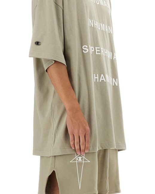 Rick Owens X Champion Natural Text Printed Crewneck T-Shirt for men