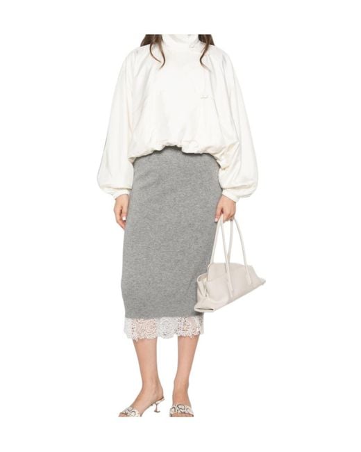 Ermanno Scervino Gray Lace-Trim Knitted Midi Skirt