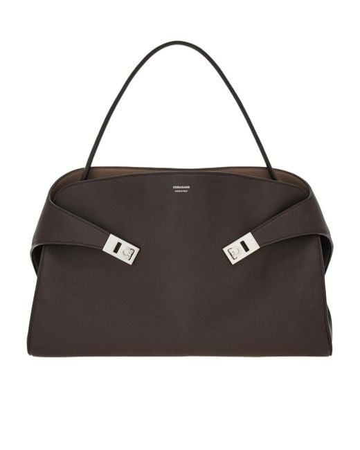 Ferragamo Black Hug Soft Bicolor Shoulder Bag (L)