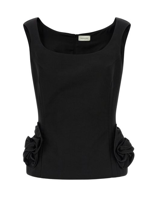 Magda Butrym Black Floral-Appliqué Sleeveless Top