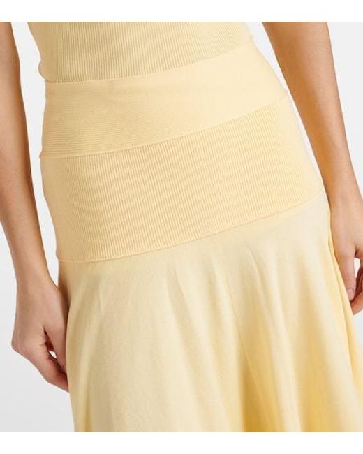 Plan C Yellow Pleated Knit Midi Skirt