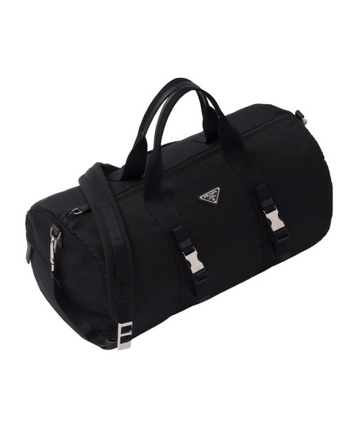 Prada Black Logo Plaque Zip-Up Duffle Bag for men
