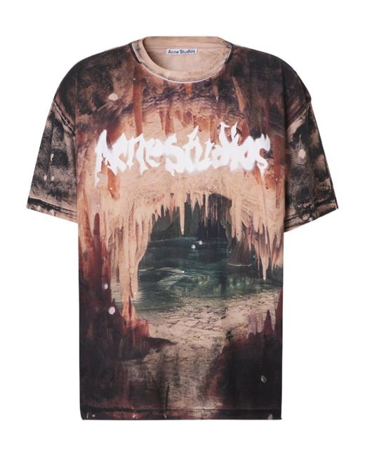 Acne Multicolor Embellished Printed Cotton Jersey T-Shirt for men