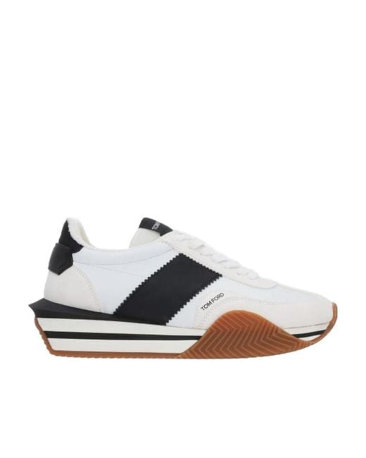 Tom Ford White James Panelled Leather Low-Top Trainers for men