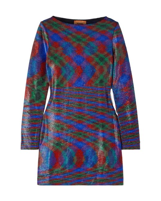 Missoni Blue Striped Metallic Jersey Mini Dress