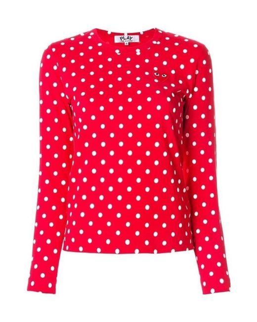 COMME DES GARÇONS PLAY Red Comme Des Garçons Play Polka Dot Long-Sleeved T-Shirt