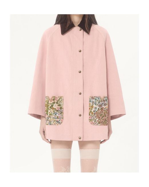 Valentino Pink Floral-Pocket Denim Peacoat