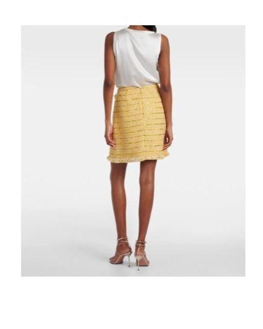 Giambattista Valli Yellow Fringed Bouclé Miniskirt