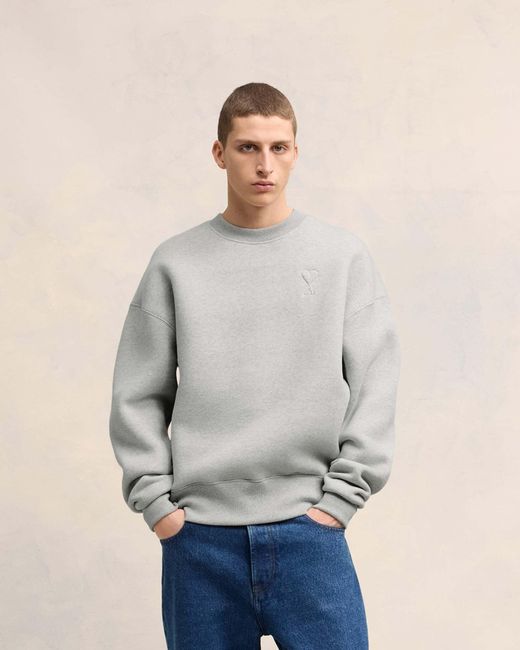 AMI Gray Ami De Coeur Long-Sleeved Crewneck Sweatshirt for men