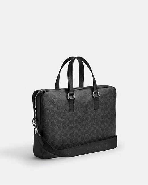 COACH Black Caden Zip Patterned Briefcase for men