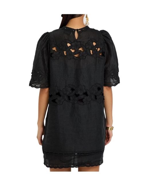 Isabel Marant Black Floral-Embroidered Ramie Mini Dress