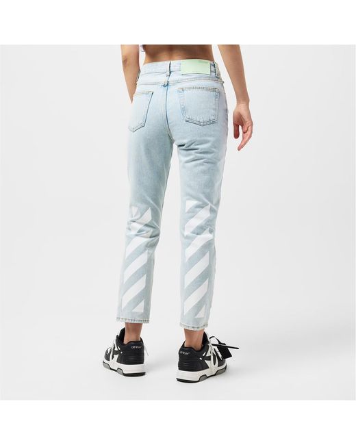 Off-White c/o Virgil Abloh Blue Straight Leg Cropped Logo Jeans