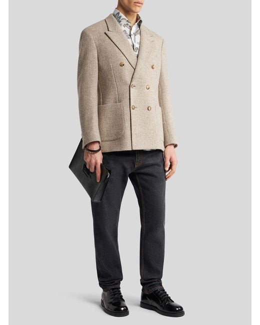 Etro Natural Double-Breasted Blazer With Pegaso Buttons for men