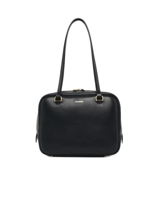 Jil Sander Black Logo Printed Medium Vision Bag