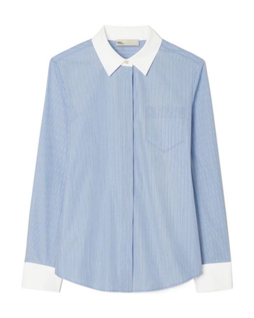 Tory Burch Blue Long Sleeve Striped Shirt