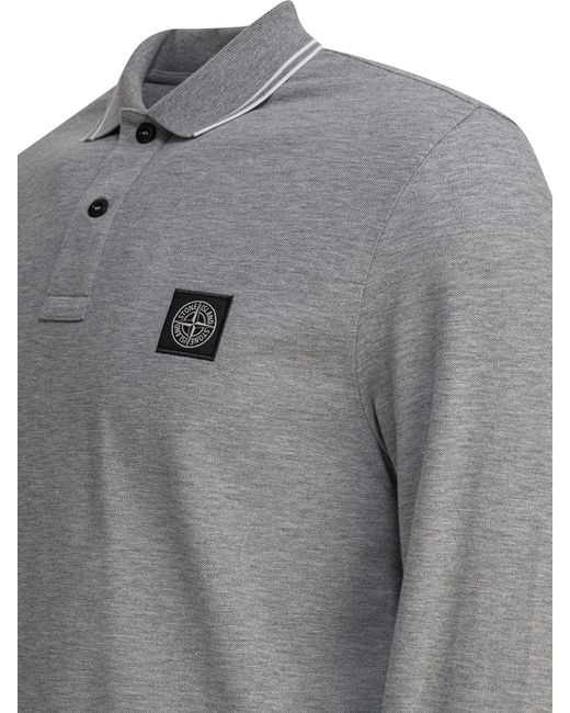 Stone Island Gray Compass-Motif Polo Shirt for men