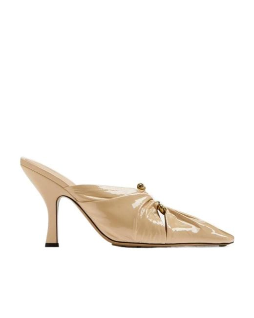 Bottega Veneta Natural Lacquered Leather High-Heeled Muller Shoes