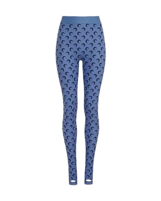 MARINE SERRE Blue Moon-Print Jersey Leggings