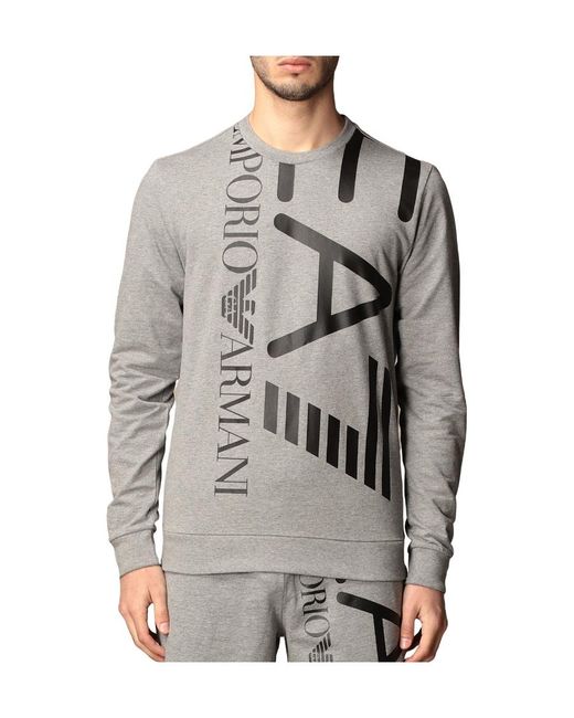 EA7 Gray Logo-Print Round Neck Sweatshirt for men