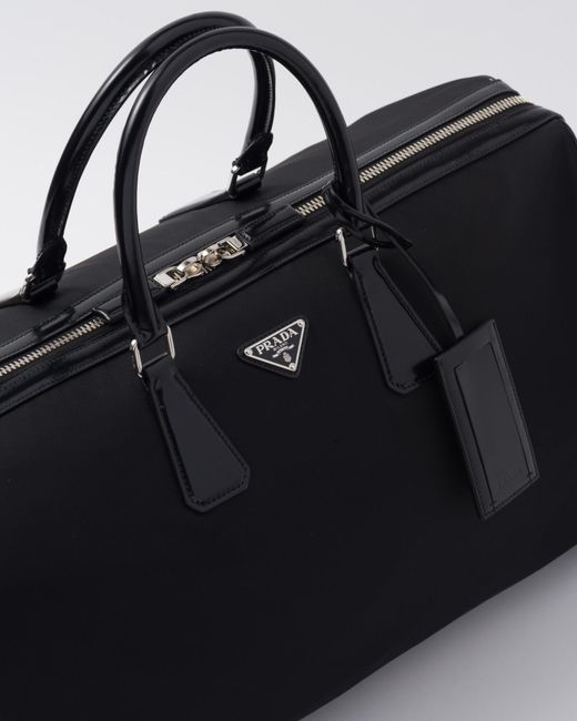 Prada Black Re-Nylon And Brushed Leather Duffel Bag for men