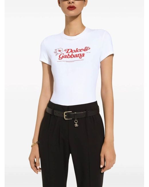 Dolce & Gabbana White Dg Logo Plaque Belt