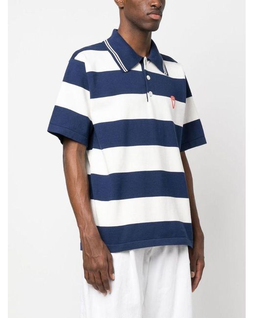 KENZO Blue Logo-Patch Short-Sleeved Striped Polo Shirt for men