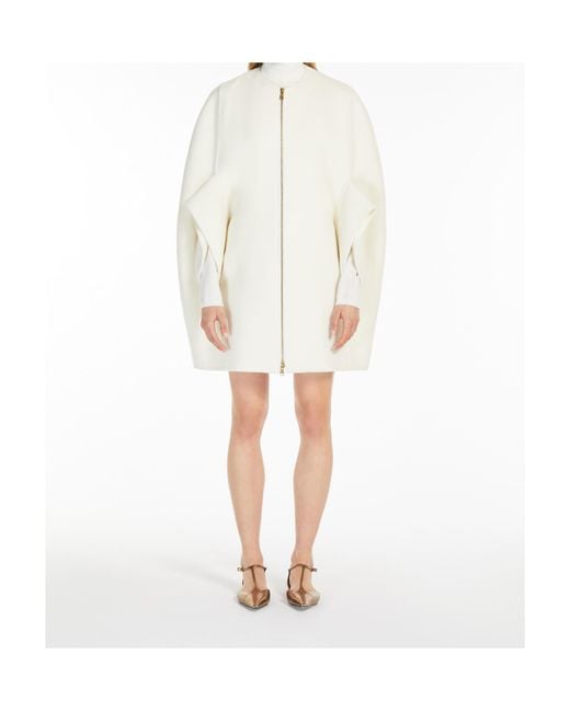 Max Mara White Placido Zip-Up Crewneck Short-Sleeved Coat