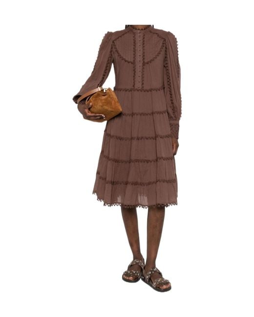 ERMANNO FIRENZE Brown Tiered Midi Dress