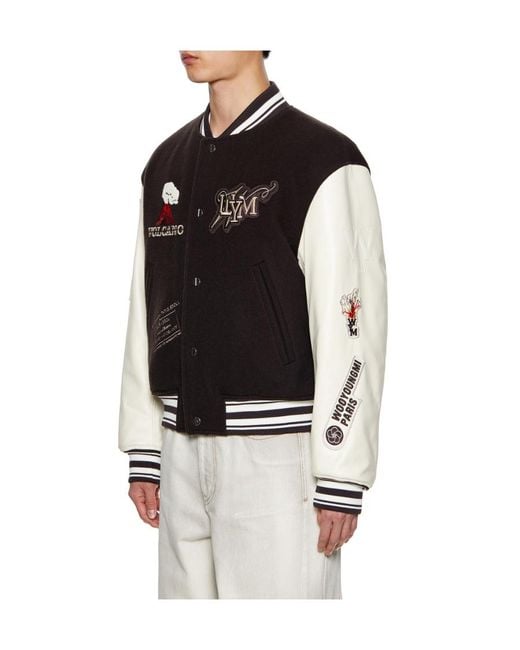 Wooyoungmi Black Patch-Detail Bomber Jacket for men
