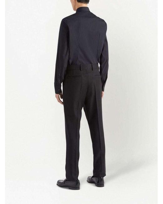 Prada Blue Long-Sleeved Poplin Shirt for men
