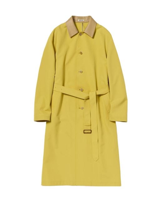Auralee Yellow Belted Contrast-Collar Coat for men