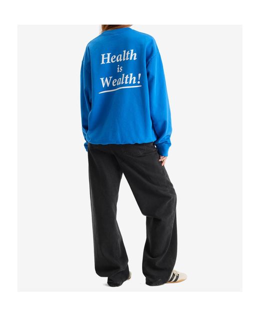 Sporty & Rich Blue Health Is Wealth Crew Sweatshirt