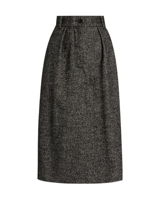Dolce & Gabbana Gray Pleated Herringbone Midi Skirt