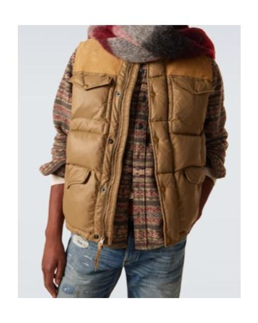 RRL Metallic Leather-Trimmed Ripstop Puffer Vest for men