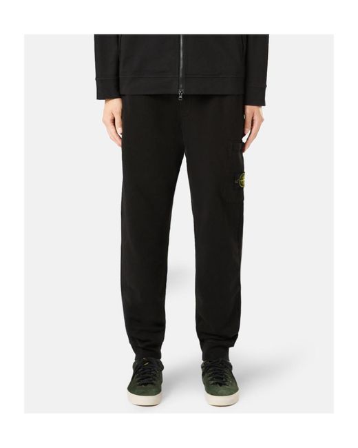 Stone Island Black Patch-Pocket Cotton Track Pants for men