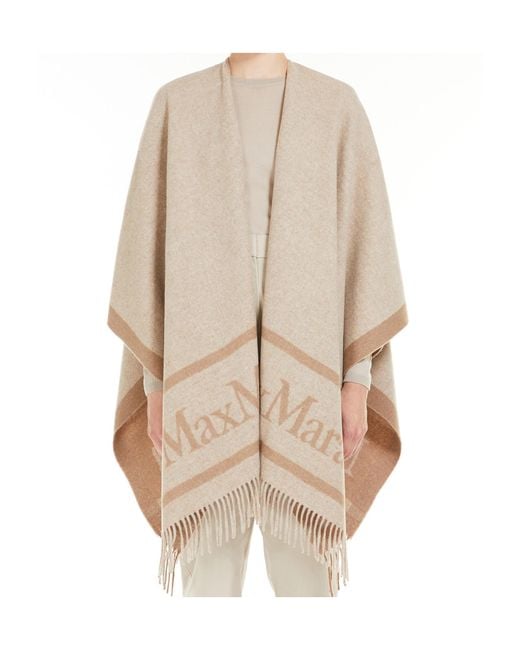 Max Mara Natural Fringed Logo Shawl