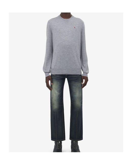 McQueen Gray Wool Skull Sweater for men