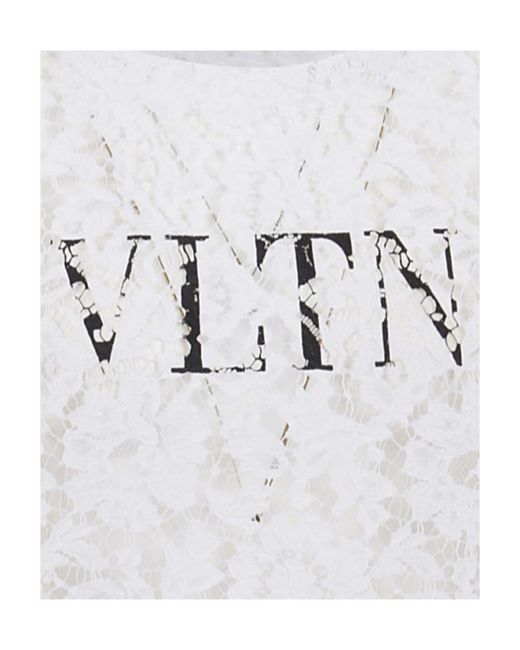 Valentino White Logo Print Lace-Layered T-Shirt