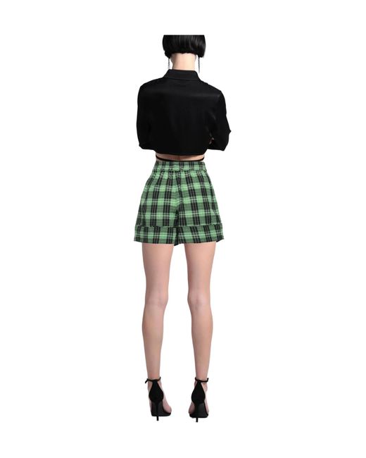 Ganni Green Plaid Shorts