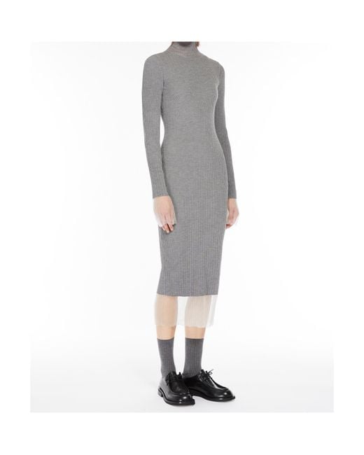 Sportmax Gray Layered Ribbed Midi Dress