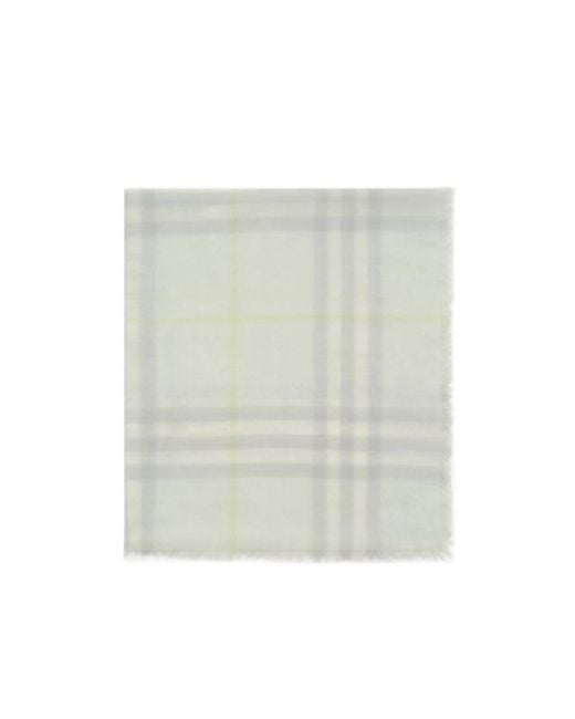 Burberry White Wide Check Fringed Scarf for men