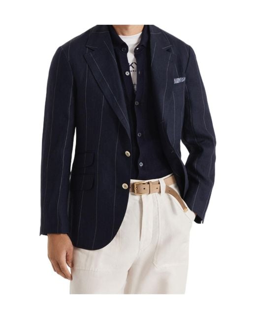 Brunello Cucinelli Blue Single-Breasted Blazer for men
