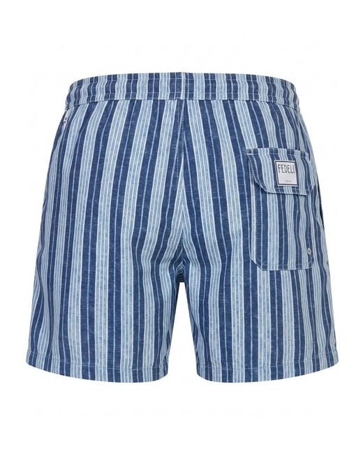 Fedeli Blue Drawstring Swim Trunks for men
