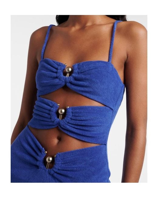 Christopher Esber Blue Cutout Cotton-Blend Terry Minidress