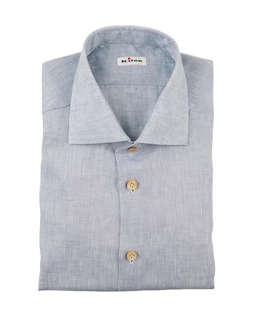 Kiton Blue Slub-Texture Spread-Collar Shirt for men
