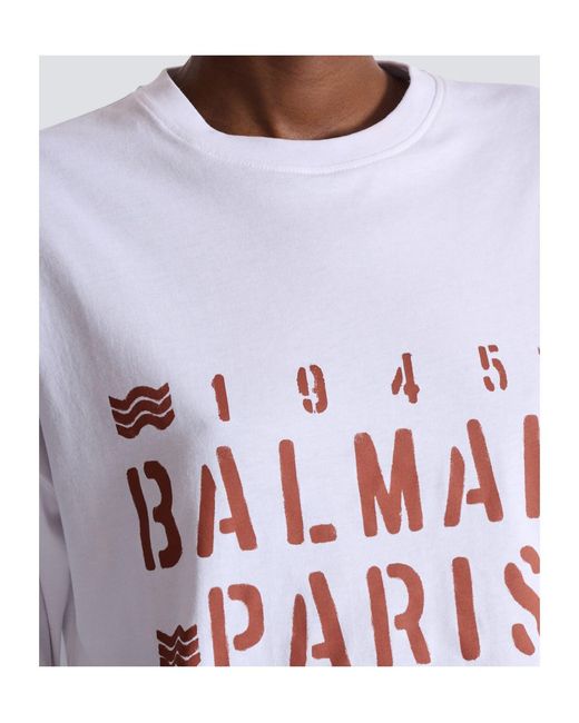 Balmain White Plage Cropped Logo T-Shirt