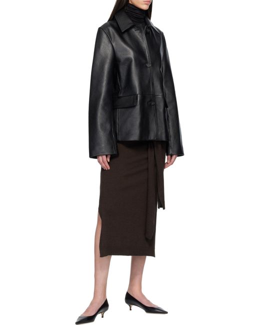 Totême  Black Totême Button-Up Leather Jacket