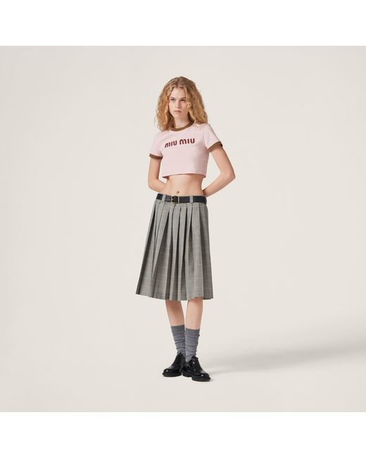 Miu Miu Gray Prince Of Wales Check Pleated Skirt